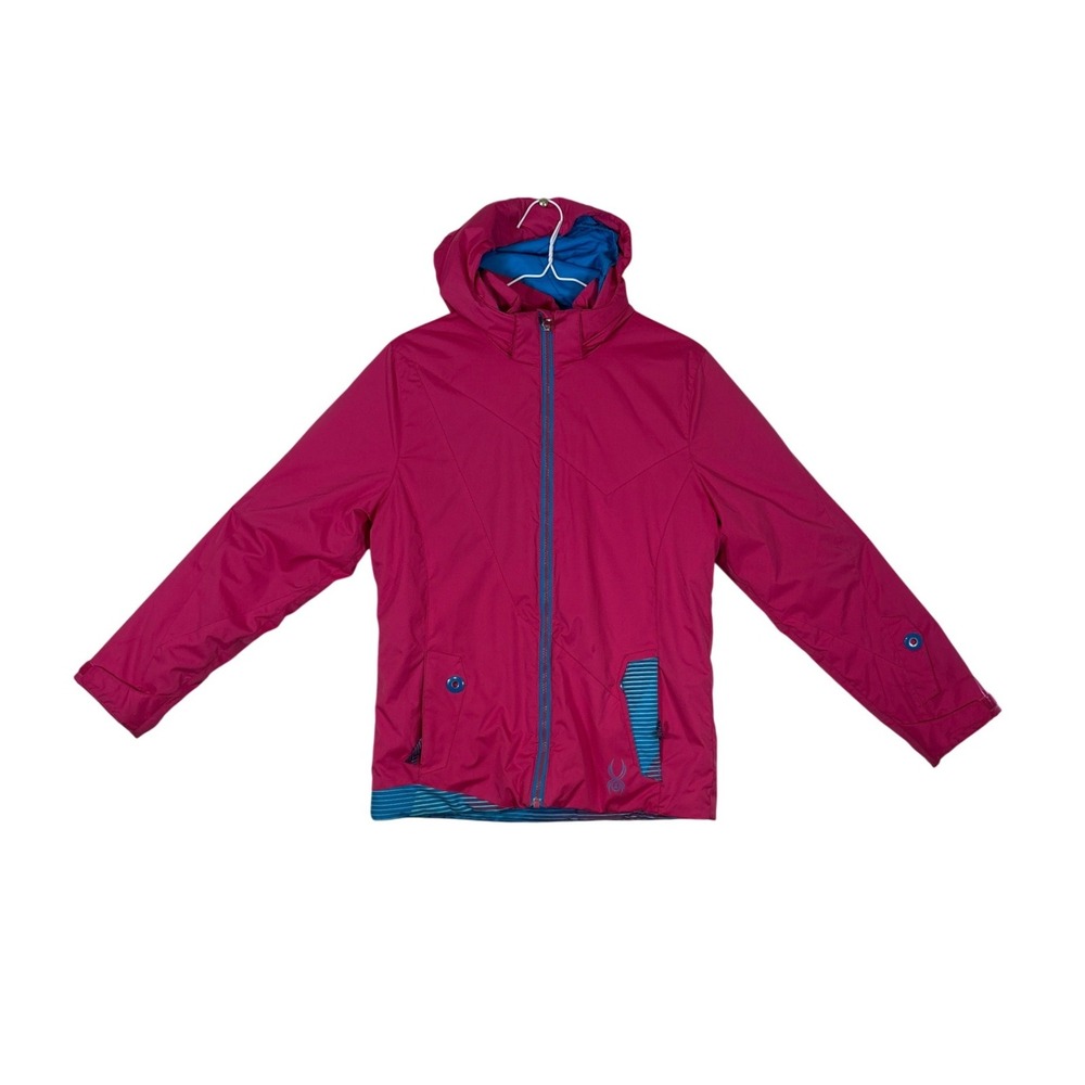 Spyder Kids Pink Hooded Ski Jacket Full Zip Magenta Blue Accents 145220 Size 18